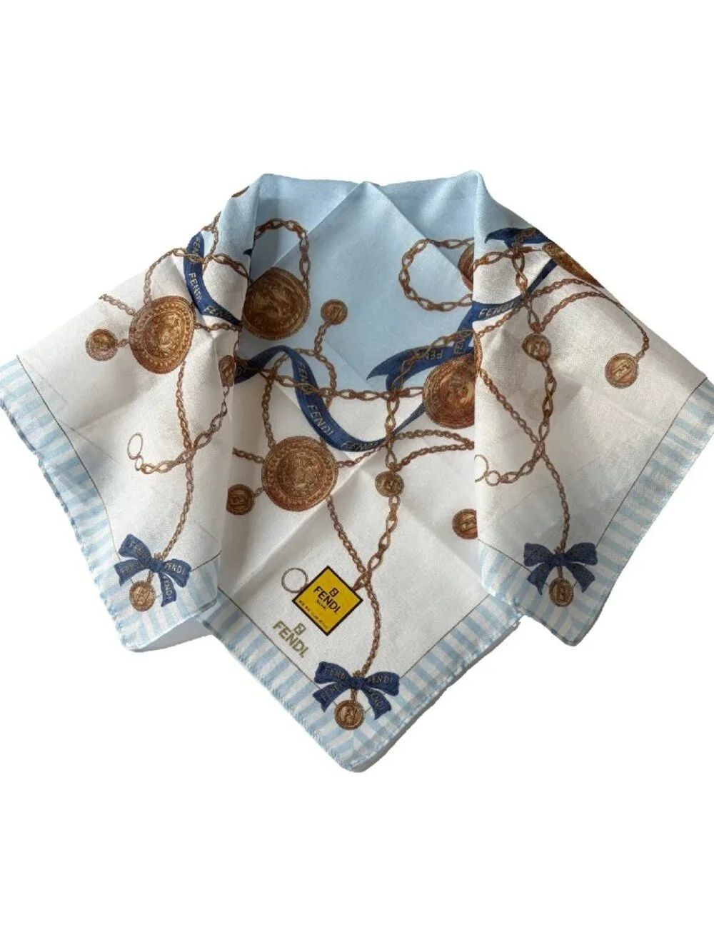 NWT Fendi Cotton Scarf Chain Ribbon Print